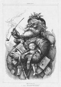 This Nast illustration circulated in Harper's Weekly during the Christmas season of 1880, although appearing on an issue postdated as January 1, 1881.